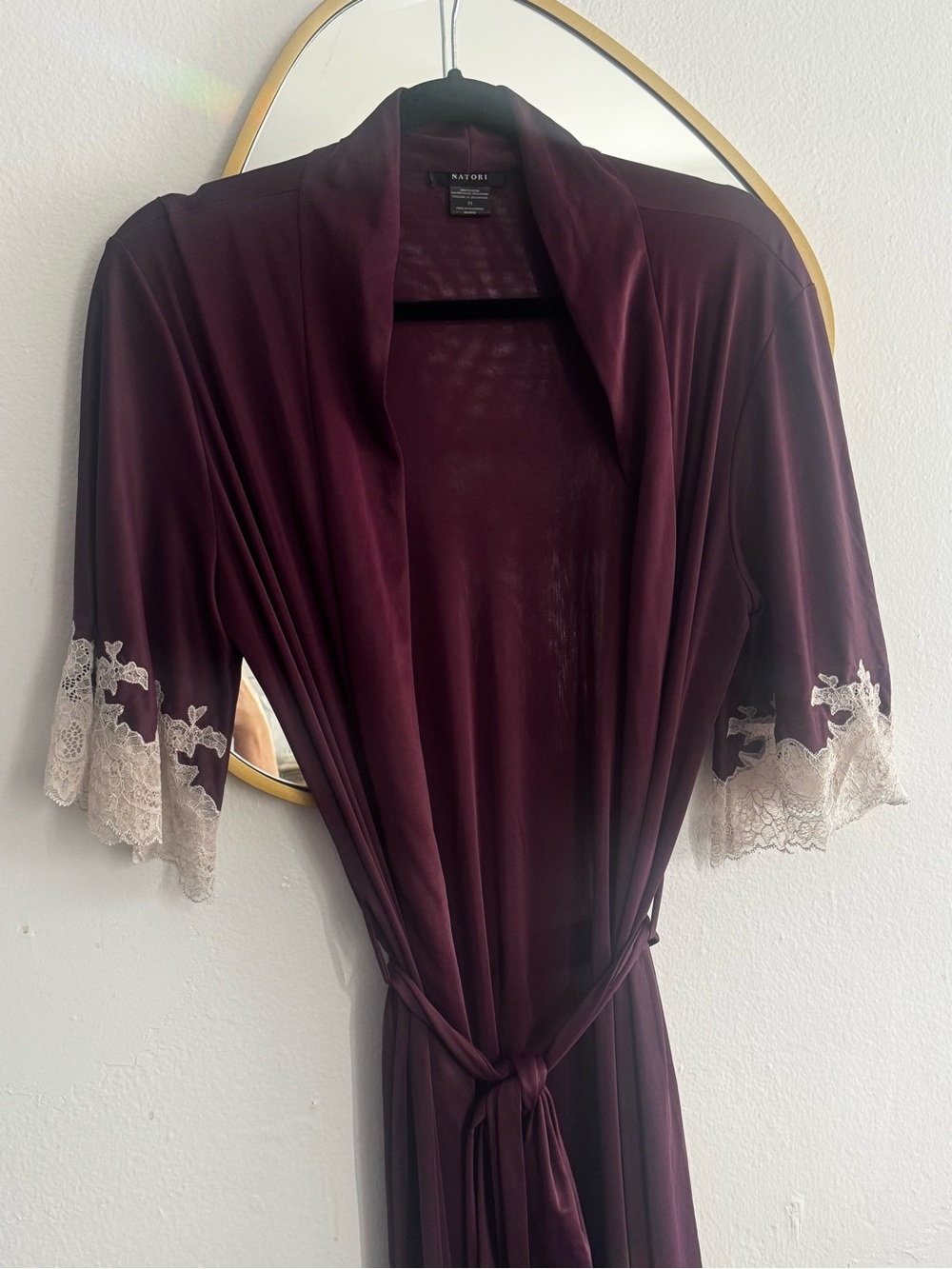 Natori Plum Satin Robe with Cream Lace Trim - Never Worn